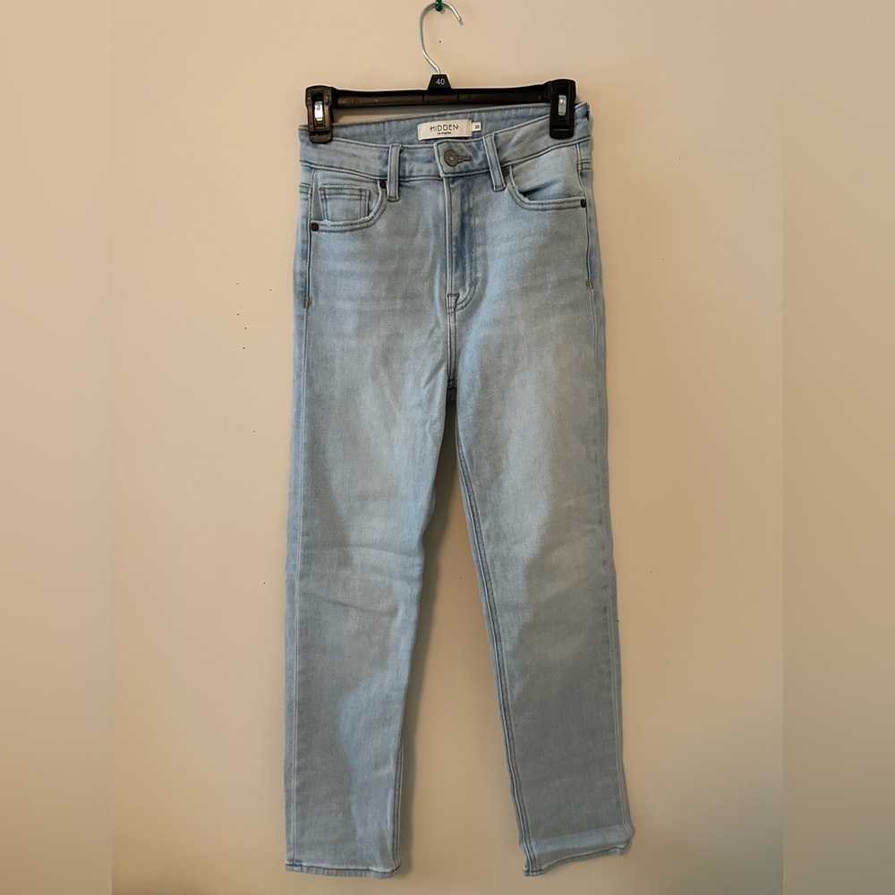 High Waisted Cropped Straight Light Blue Jeans